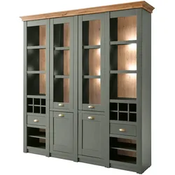 BUFFETSCHRANK grün, Wotan Eiche Landhaus, Vitrinenschrank mit Weinregal