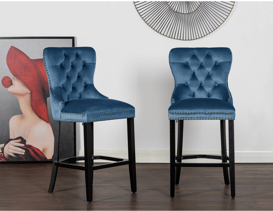 Etta Avenue Cantu Bar Stool Blue 110.5cm H X 50cm W X 58cm D