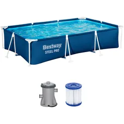 Steel Pro® Frame Pool Set mit Filterpumpe 300 x 201 x 66 cm, dunkelblau, eckig