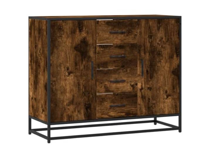 Makastle Sideboard Räuchereiche 92x35x76 cm Holzwerkstoff und Metall mit 4 Schubladen und Türen