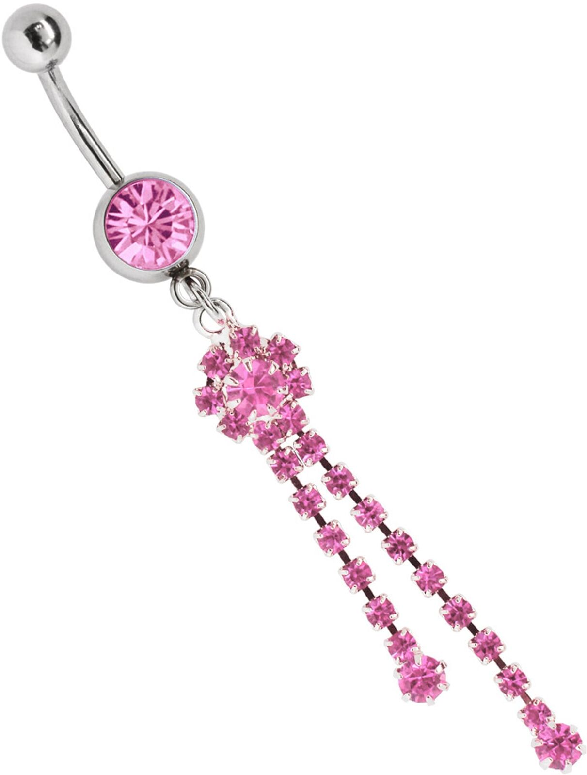 Bauchnabelpiercing ADELIA´S "Bauchnabelpiercing Banane mit Ketten Blumen Anhänger", rosa, Piercings, Damen, onesize, Chirurgiestahl, Zirkoniakugel mit Ketten Blumen Stein Anhänger