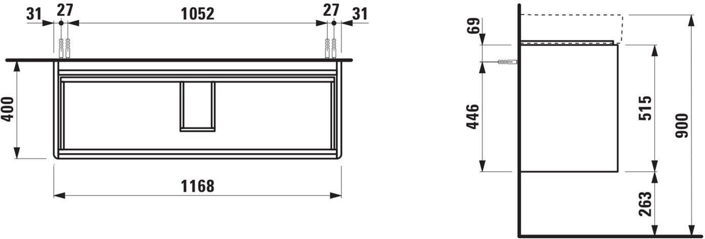 LAUFEN BASE 2.0 Waschtischunterschrank Compact 117 cm, 2 Auszüge