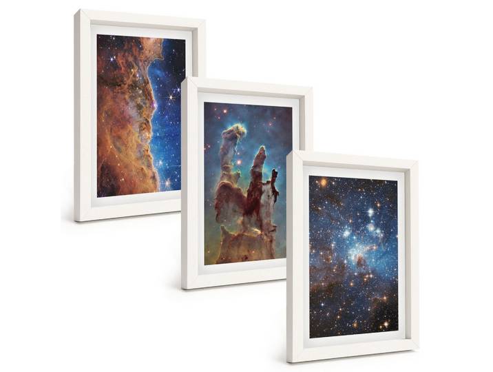 BILDER SET 3er Set - 20x30 cm Weißer Rahmen - Weltraumlandschaften von Galaxien