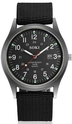 The Cart Load Military Army Men's Luminous Wrist Watch, Nylon Strap, Quartz Date Watch For Outdoor Enthusiasts black