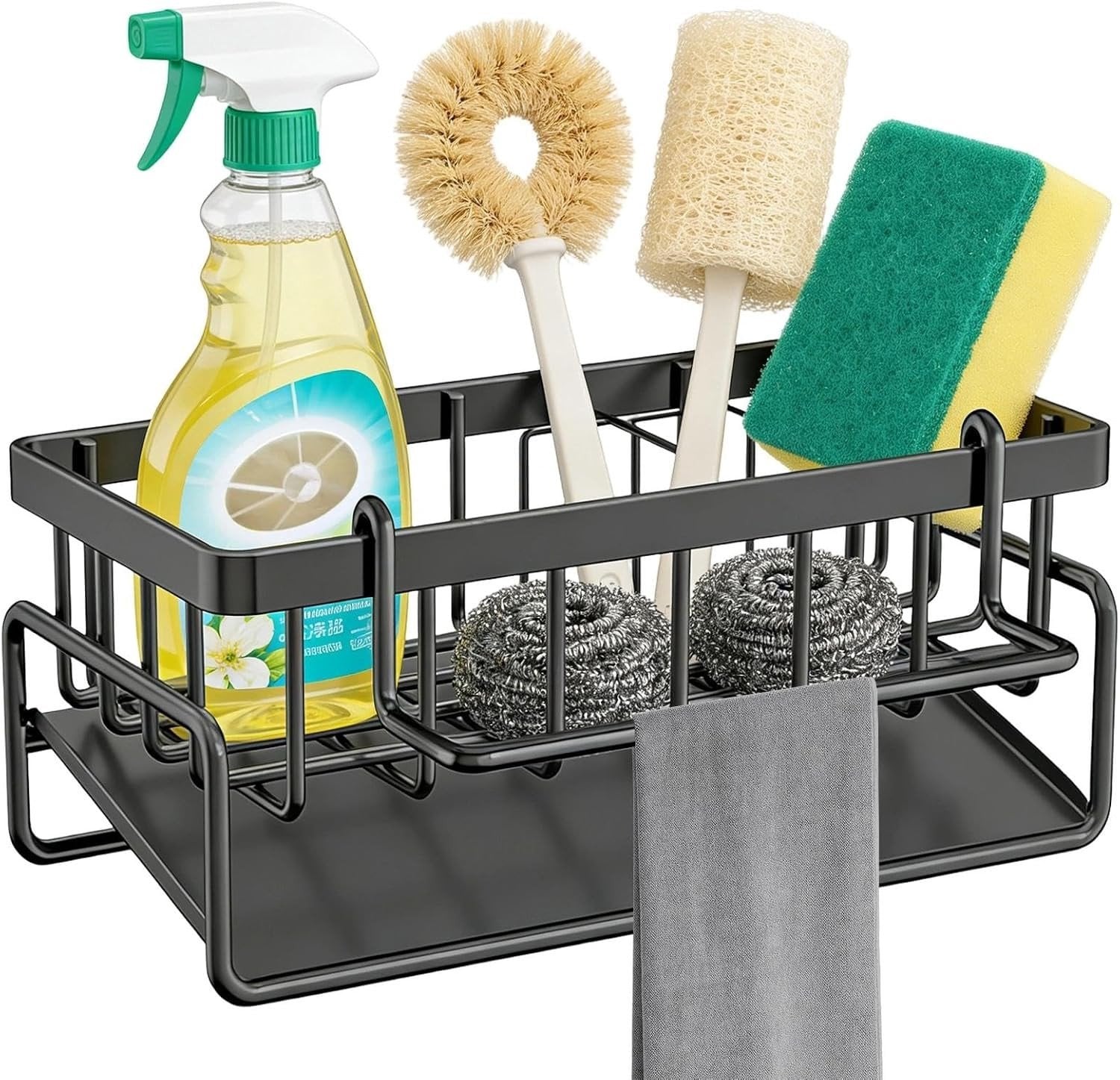 Keuken Organizer voor Afwas, Hangende Houder voor Sponsen en Schoonmaakborstels, Carbon Staal