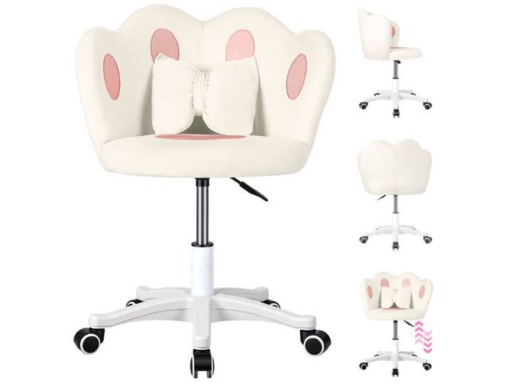 Chaise de maquillage pivotante à 360° réglable en hauteur avec coussin à nœud rose 50x42x78cm