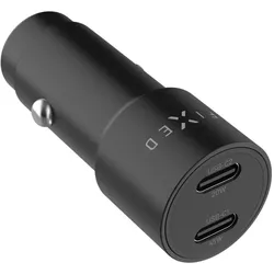 Fixed Autoladegerät mit 2xUSB-C-Ausgang, PD 3.0-Unterstützung, 65W, schwarz, Auto Adapter, Schwarz