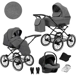 Kunert, Kinderwagen, Romantic 3-in-1 Kinderwagen in Anthrazit mit Cosmo Autositz und praktischem Zubehör