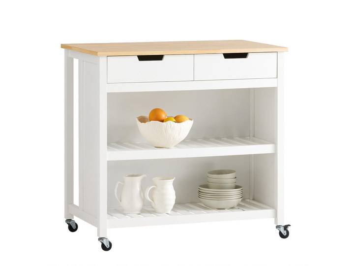 SoBuy Kücheninsel mit Rollen, Weiß-Natur 98x94x58 cm, Holzwerkstoff, 98x94x58 cm, Esszimmer, Servierwagen