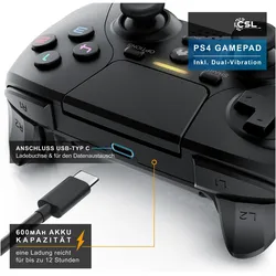 CSL 4x Controller Bluetooth Playstation 4, 13 Tasten, Akku Analogsticks, Touchpad, Dual Vibration (PC, PS4), Gaming Controller, Schwarz