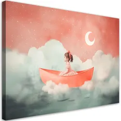 WANDBILD für kinderzimmer ein mädchen in einem boot in den wolken