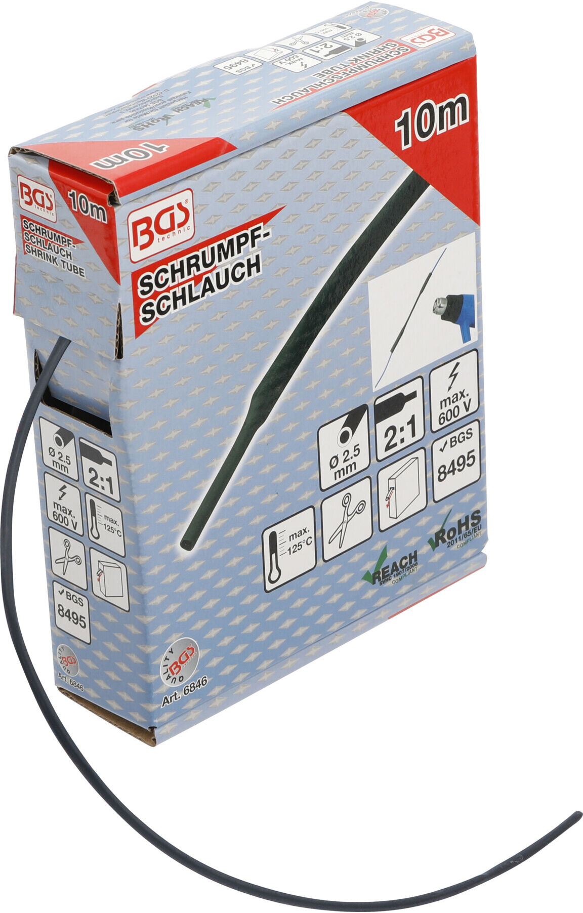 BGS Schrumpfschlauch-Box 6846, schwarz, Ø 2,5 mm, 10 m ; BGS technic)