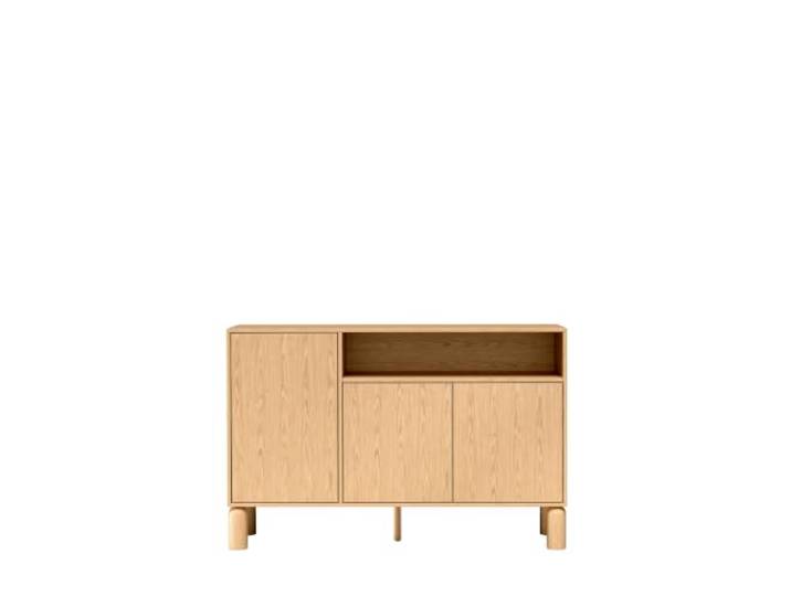 AlpiMeble Kommode Sanden 140x91,8x40,8 cm, mit Regalen, Buche Modern Sideboard mit Geräumige Schränke und Schubladen, Glatte Fronten ohne Griffe und ein Push-to-Open-System