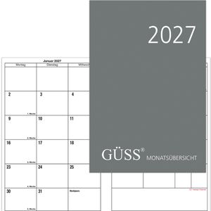 Güss-Verlag Buchkalender 8000, Jahr 2027, A5, Monatsübersicht, 1 Monat = 2 Seiten