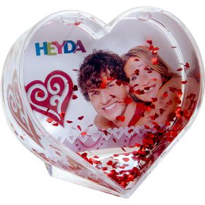 Heyda Schneekugel 204888403, Herzform, Kunststoff, mit Glitzer, für Fotos, transparent, 9,5 x 9,5 cm