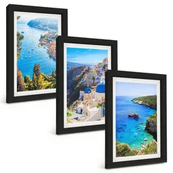 BILDER SET 3er Set - 20x30 cm Schwarzer Rahmen - Griechische Ansichten von Santorin Oia