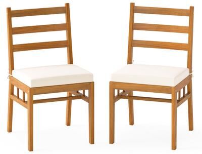 Costway Solid Acacia Wood Patio Chair Set of 2 Armless Chair-White