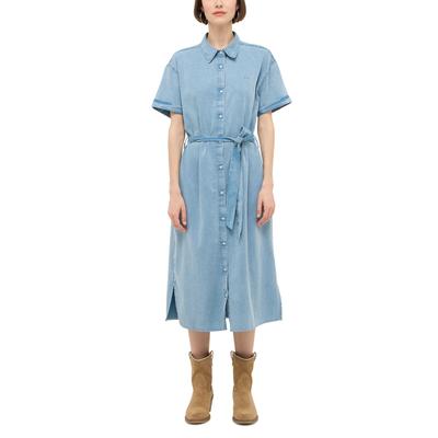 Maxikleid MUSTANG "Damen Style Camilla Dress", Damen, Gr. 40, Popeline, blau (hellblau), Popeline, 72% Lyocell, 28% Baumwolle, regular fit, Kleider Maxikleid