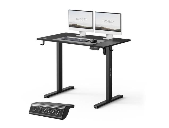 SENSE7 NOJO LIGHT - Bureau à réglage électrique - 100 x 60 cm - Fonction mémoire - Bureau assis-debout - Table d'ordinateur - Noir