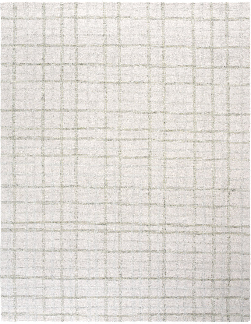 August Grove Plaid Wool Hand Tufted Area Rug Sage / Ivory Rectangle 244 x 305 cm