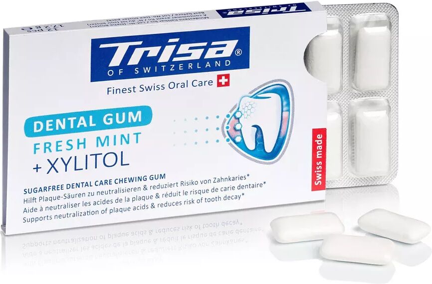 Trisa - Dentalkaugummi Fresh Mint + Xylitol, 12 Stück