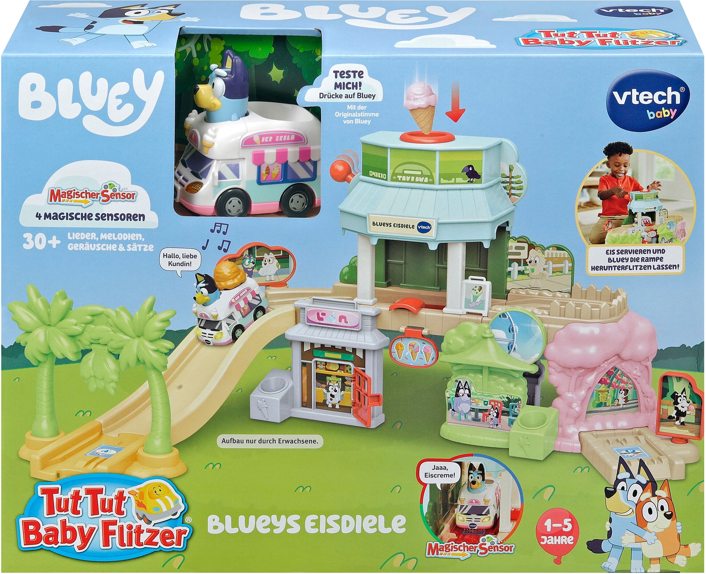 Spielwelt VTECH "Tut Tut Baby Flitzer - Blueys Eisdiele", bunt, Spielfigurenwelten, Kinder, Kunststoff, Spielwelt, inklusive Eiswagen