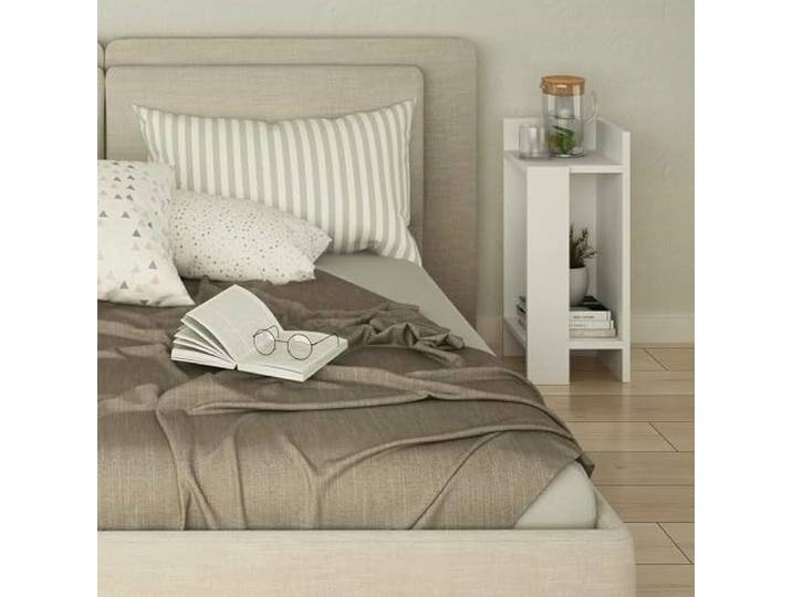 Dmora Nachttisch Libra 25x27x60 cm Weiß, 2 Ablagen