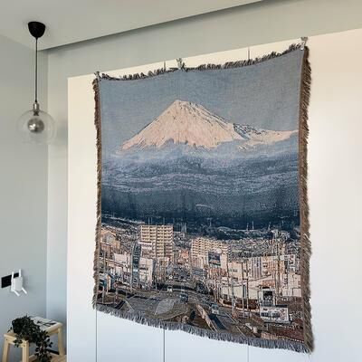 Shop Station Nordic Scenic Throw Blanket Woven Tapestry Sofa Cover & Decorative Bedspread fuji Bridge 51.18 62.99 In