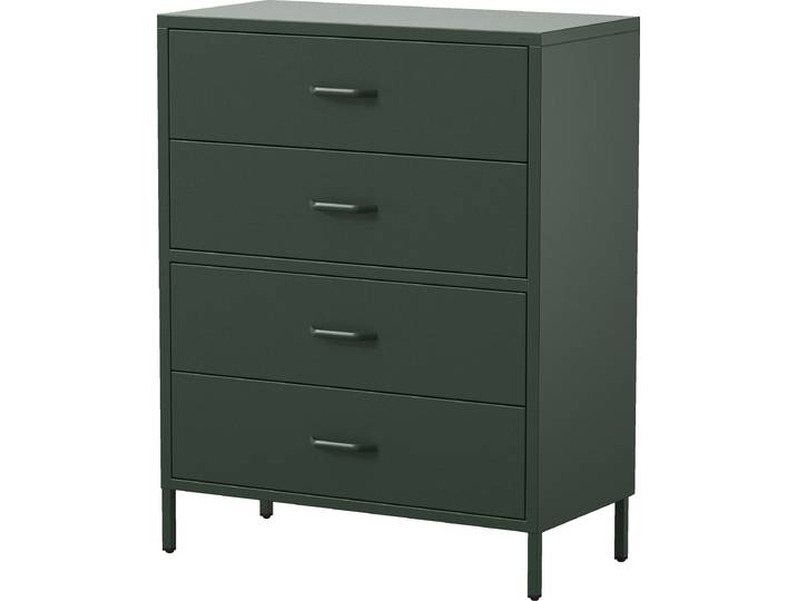 Jan Nowak commode à 4 tiroirs Commode CARLA idéale pour le salon ou la chambre à coucher métal\, 80 x 101\,5 x 40 cm\, couleur vert bouteille