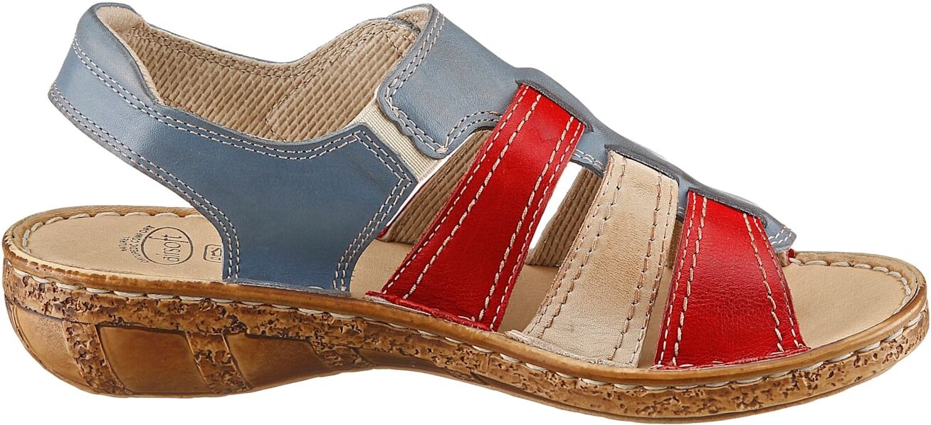 Sandale, Damen, Gr. 42, blau (blau, rot), Glattleder, Schuhe Sandale