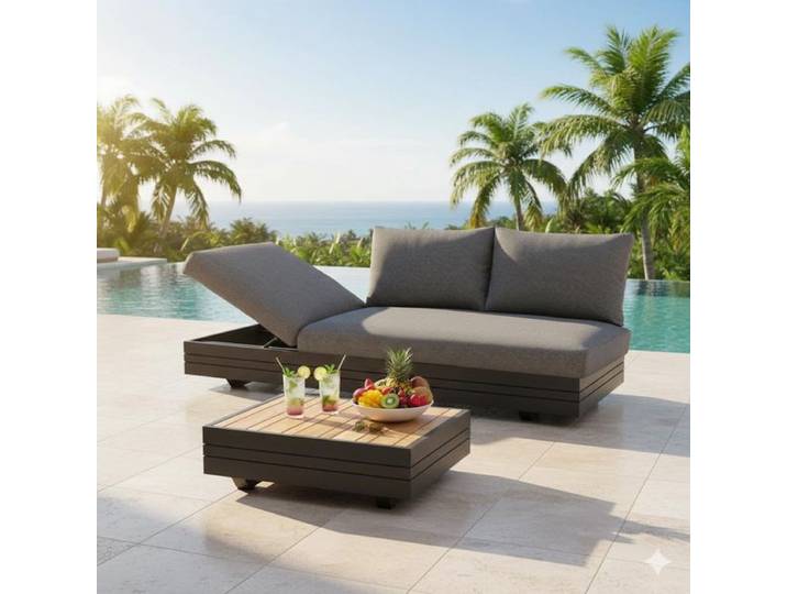 Zebra Cubo Neo Gartenloungesofa verstellbar inkl. Loungetisch Aluminium/Sunproof Dunkelgrau