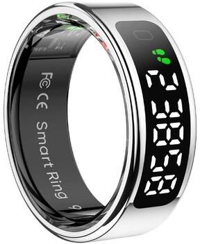 Uplift Essentials Smart Ring With Display Screen And Wireless Charging Waterproof Fitness Health Tracker 11 silver