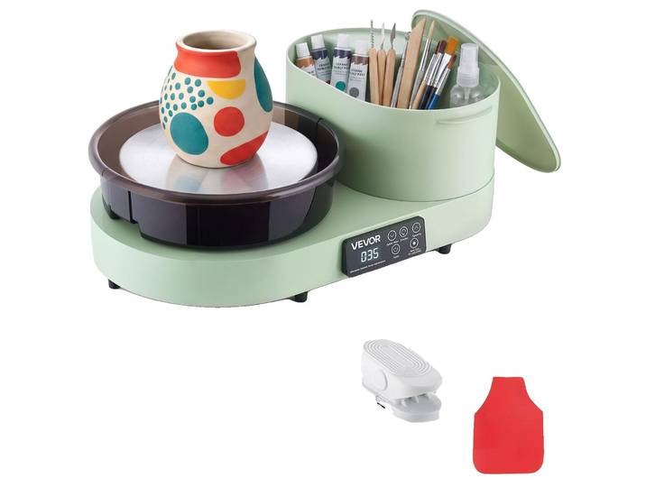 Tour de potier électrique VEVOR 450 W\, tour de potier avec plateau tournant de 28 cm (en aluminium)\, tour de potier avec pédale et vitesse réglable de 30 à 300 tr/min\, boîtier en aluminium\, pour les débutants en poterie DIY