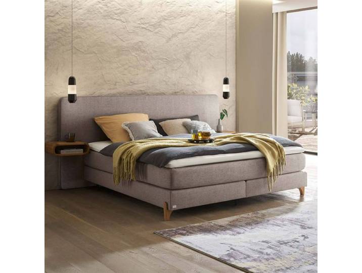 Boxspringbett Marein Webstoff 160x210cm TTF-Box Härtegrad: H2 Taupe modern, Mit abnehmbarem Bezug
