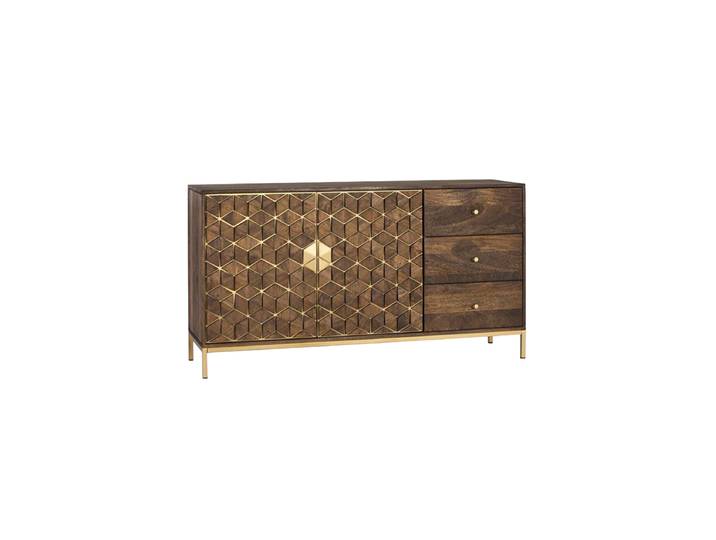 Massives Design Sideboard „Bora Bora“ 2-türig, 145 x 77 cm Mangoholz Natural, Gold Giner & Colomer