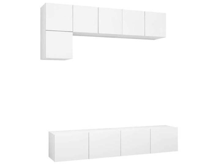 Favemtsl 5-tlg. Hängendes TV-Schrank-Set Weiß aus Holzwerkstoff Schafft Ordnung im Wohnzimmer oder Schlafzimmer durch flexible Wandbefestigung und pflegeleichte Oberflächen.