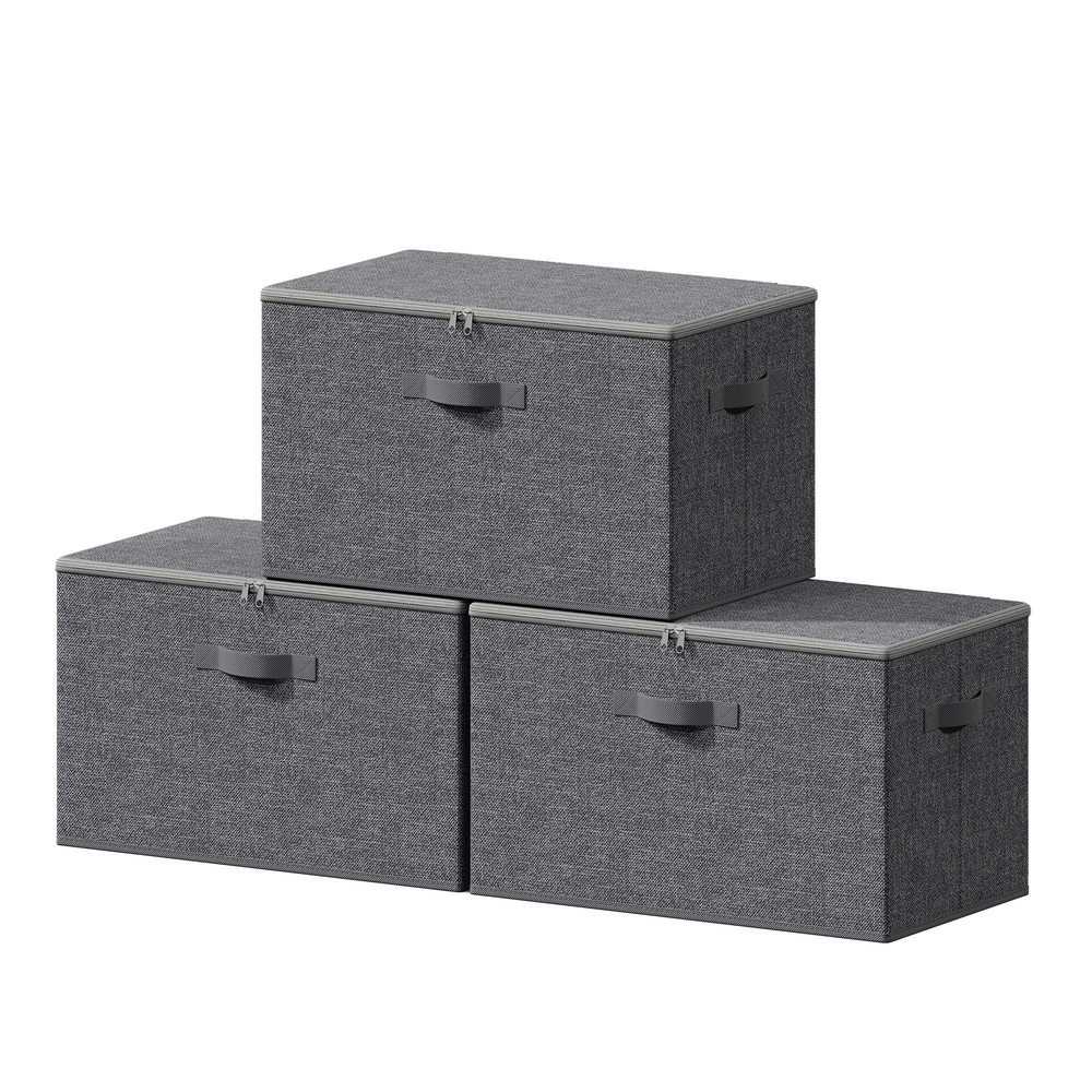 SONGMICS Faltbare Aufbewahrungsboxen mit Griffen, 3er Set, Vliesstoff, 40 x 30 x 25 cm, Grau RZBB35050GN02
