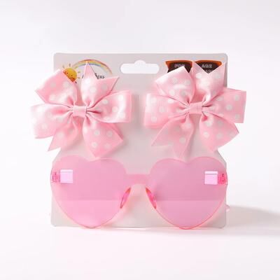 Modern Mode Marketplace Girls Boutique Hair Bow Clips With Heart Sunglasses light Pink