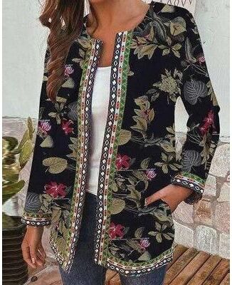LightInthebox Women's Dressy Dusters Dressy Jackets Casual Jacket Street Going out Fall Winter Regular Coat Regular Fit Warm Comfortable Fashion Modern Jacket Long Sleeve Floral Pocket Black Pink Purple