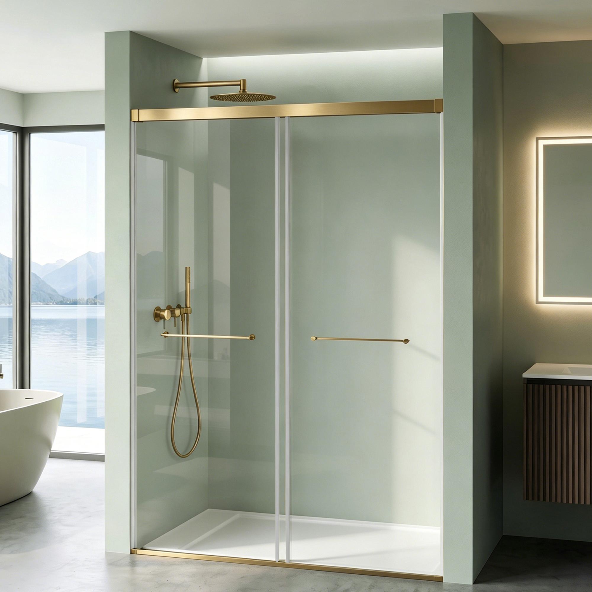 Mai & Mai Duschtür Nischentür dusche mit Doppelschiebetür 140x195cm Gold