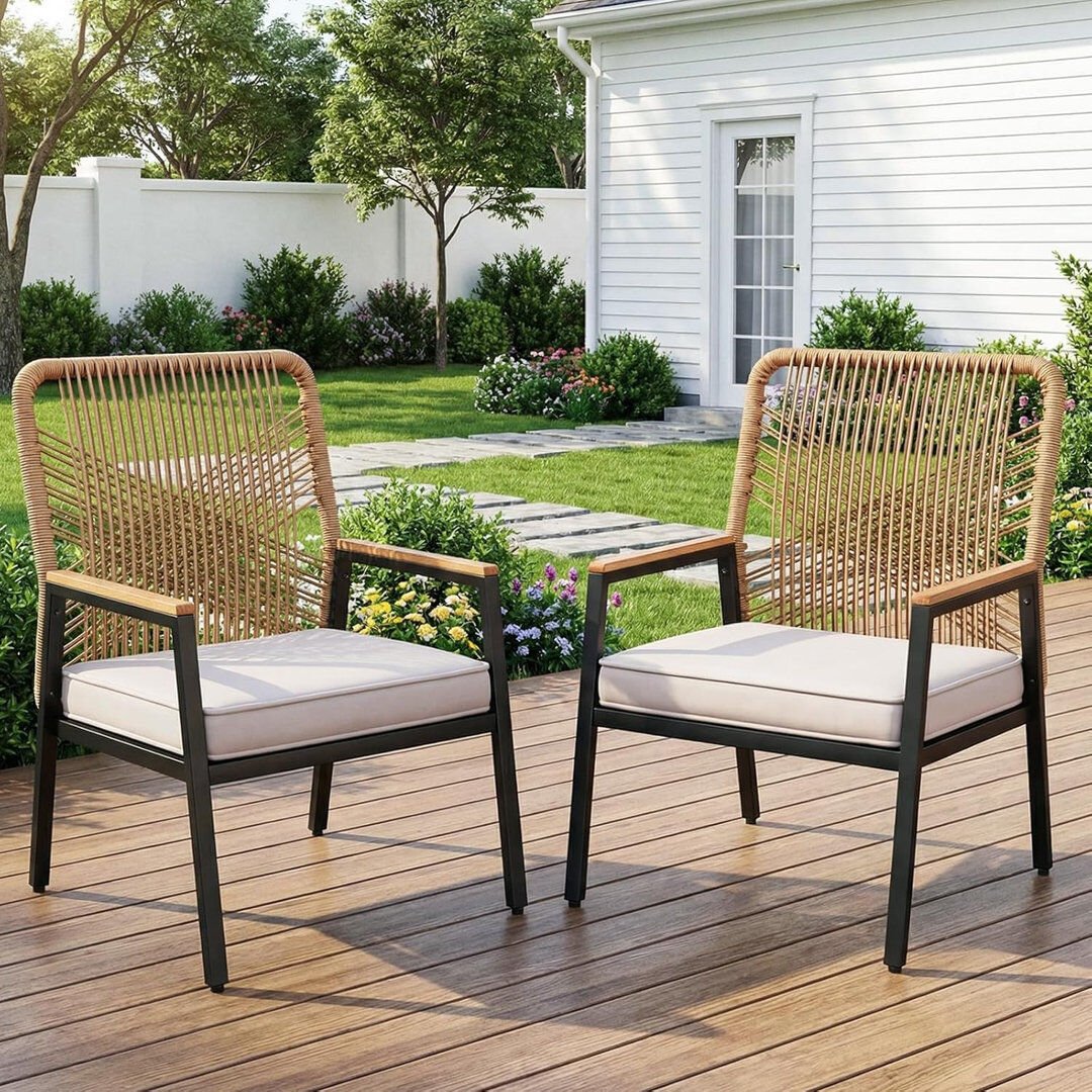 Dakota Fields Outdoor Lounge Chair with Cushions Beige/Natural 91.8cm H X 63.5cm W X 60.3cm D