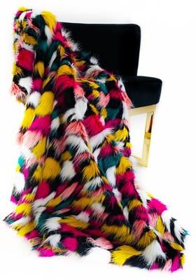 Plutus Brands Plutus Purple, Yellow, Black Amazonian Bird Faux Fur Throw Blanket
