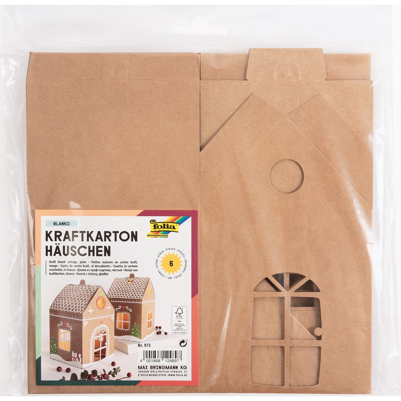 folia Faltschachteln Lebkuchenhäuschen beige 6 St.