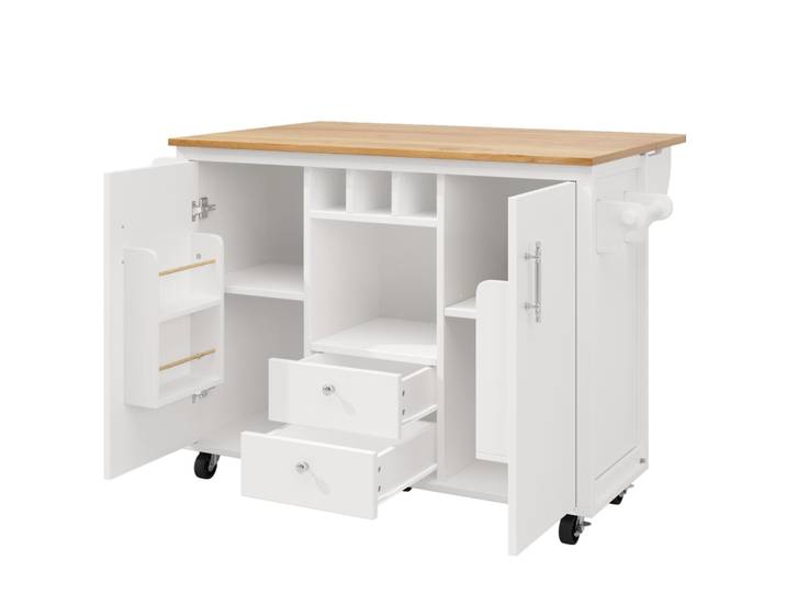 Îlot cuisine en mdf avec plateau pliant blanc 137,9x73x92 cm