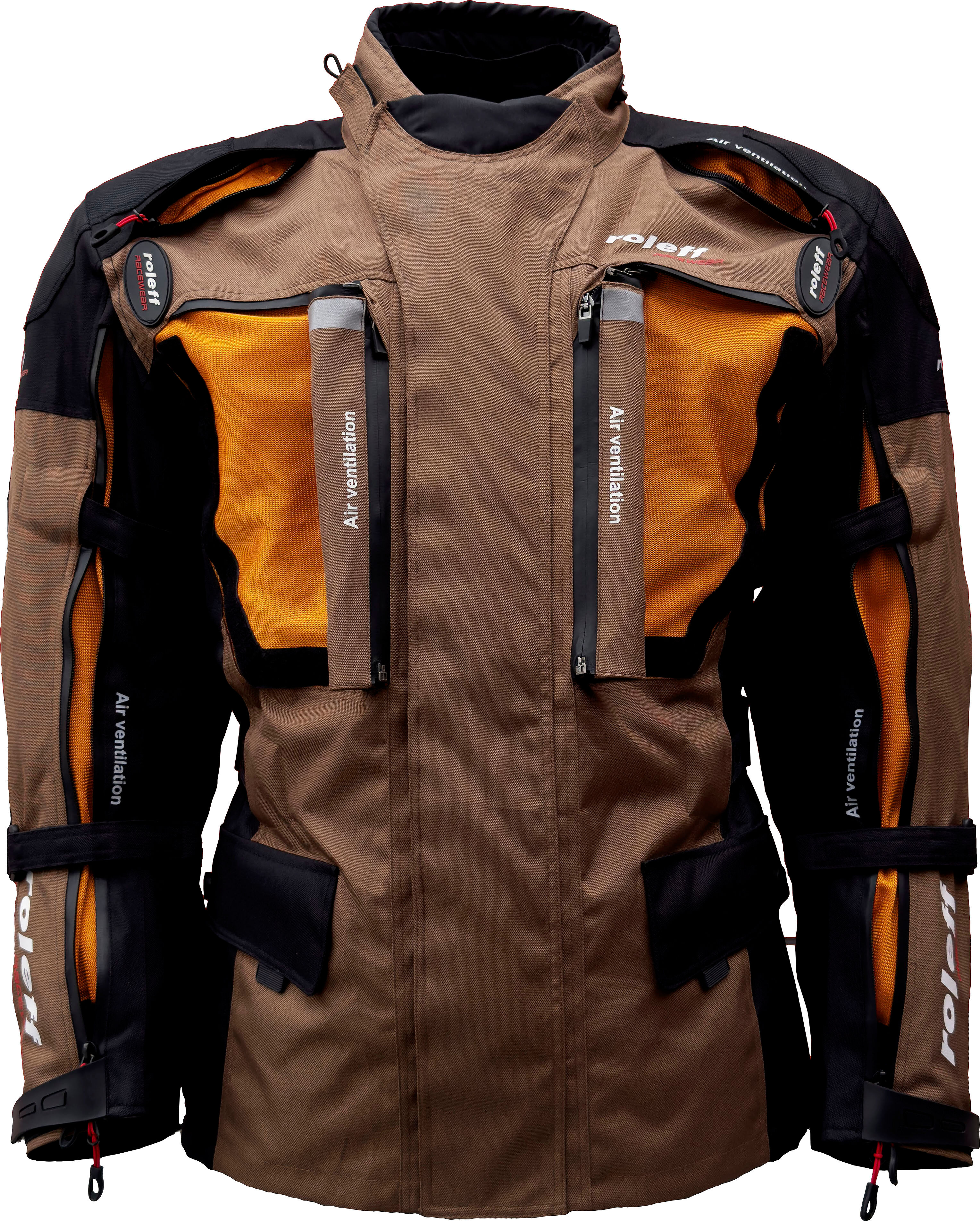 Motorradjacke ROLEFF "Enduro" Gr. 5XL, braun, Jacken, 5XL, Obermaterial: 100% Polyester, Motorradjacke, mit Protektoren, optimale Belüftung