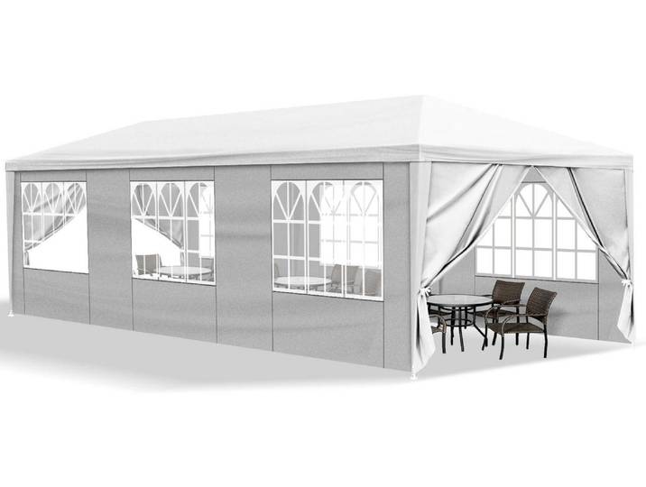 Faltpavillon 3x9m Wasserdicht mit 8 Wänden Weiß Partyzelt Gartenpavillon Outdoor Camping