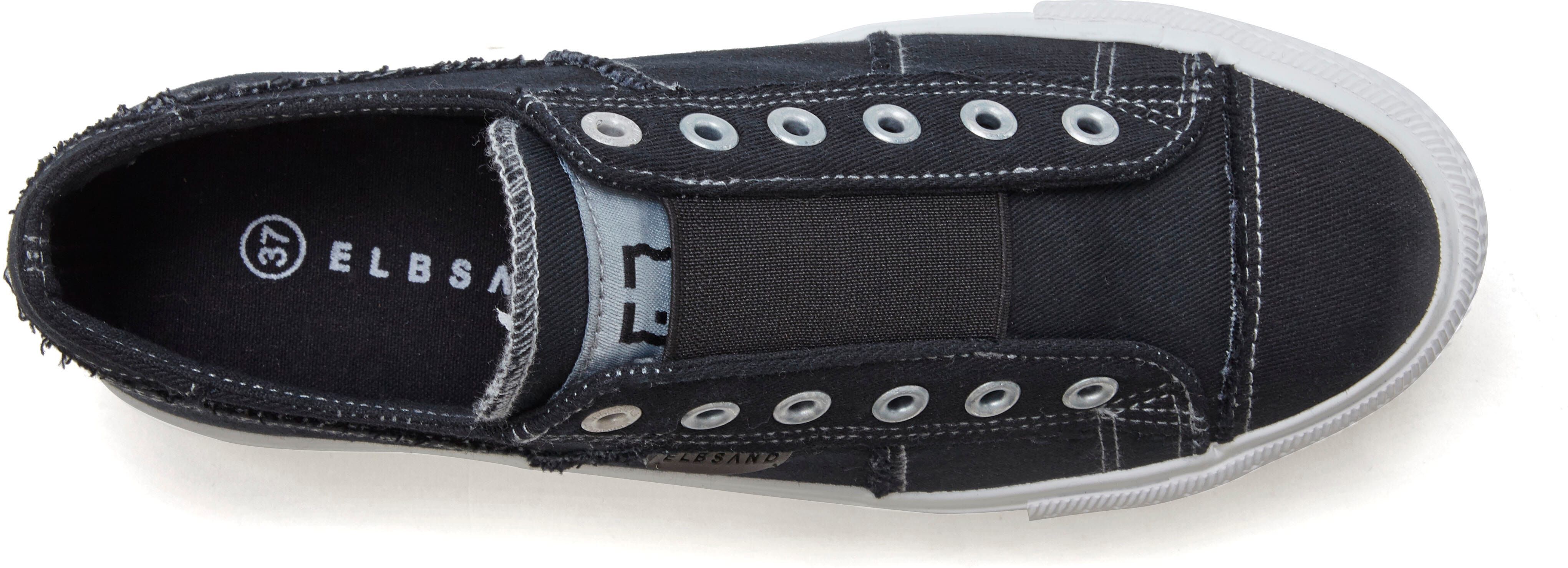 Sneaker ELBSAND "Halbschuh, Slipper, Freizeitschuh, Stoffschuhe, Textilschuhe", Damen, Gr. 37, Textil, schwarz, Obermaterial: 100% Textilmaterial. Decksohle: 100% Textilmaterial. Futter: 100% Textilmaterial. Laufsohle: 100% Synthetik, unifarben, Schuhe Sn