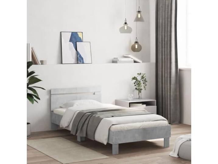 YNGBHFNOP Langlebiger Holzwerkstoff mit Kopfteil Stabilität Grau 100x200 cm Bettgestell mit Kopfteil Betongrau 100x200 cm Holzwerkstoff Stabil Schlafzimmer Möbel Lattenrost Ohne Matratze