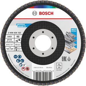 Bosch Fächerschleifscheibe X451, 2608626167, Ø115mm, Körnung 40, gewinkelt, für Metall, Holz, 15 Stück