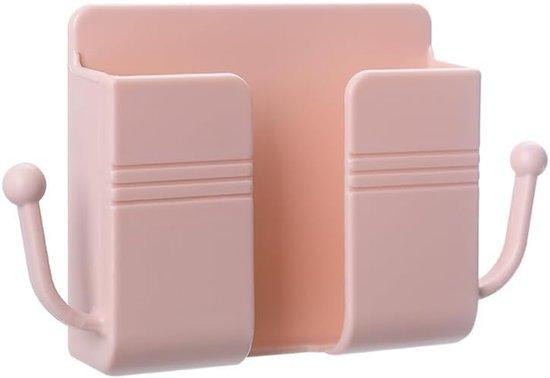 Zelfklevende wandhouder voor spoelbakrek met dubbele haak, waterdichte keukenorganizer, roze